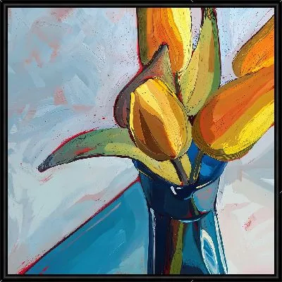 Картина Букет желтых тюльпанов в стеклянной вазе