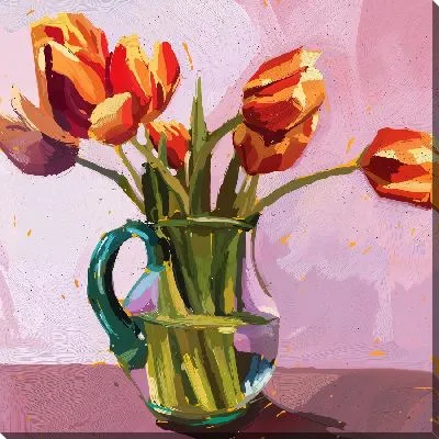 Картина маслом Букет тюльпанов в графине