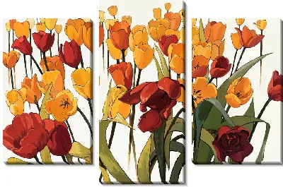 Модульная картина Тюльпаны на желтом фоне