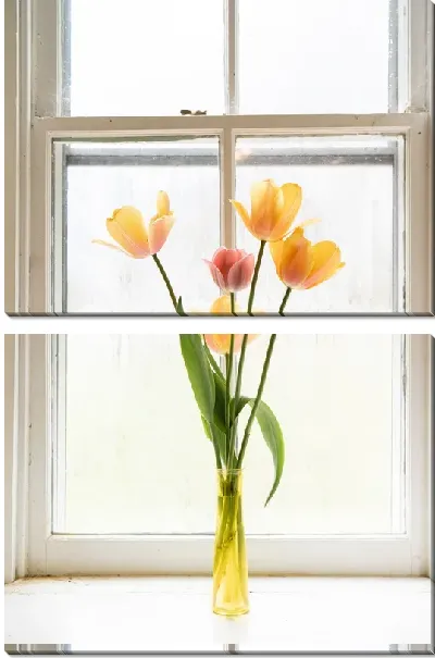Модульная картина Букет тюльпанов на подоконнике