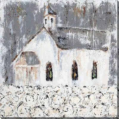 Картина маслом Поле хлопка перед церковью