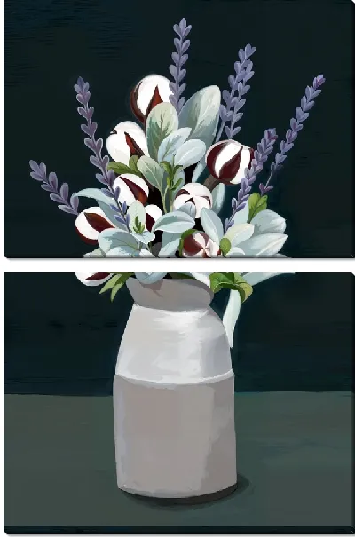 Модульная картина Натюрморт с хлопком на темном фоне