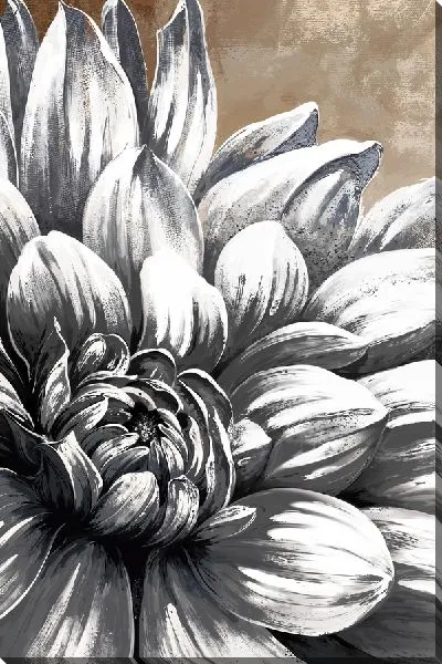 Картина маслом Ч/б георгина на бежевом фоне