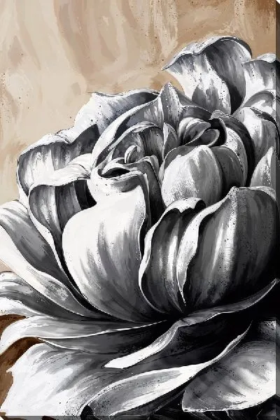 Картина маслом Ч/б георгина на бежевом фоне №2