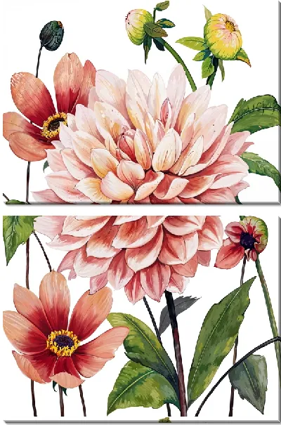 Модульная картина Георгины на белом фоне №2