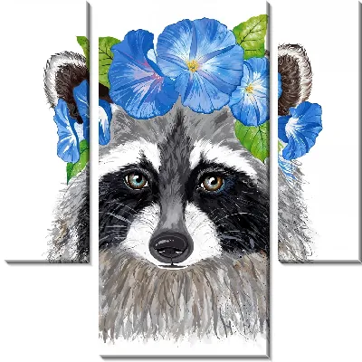 Модульная картина Енот с фиалками