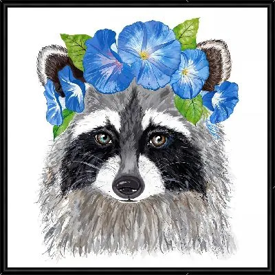 Енот с фиалками