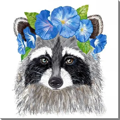 Енот с фиалками