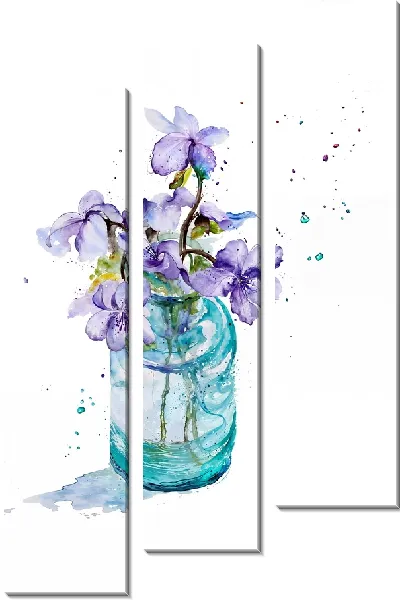 Модульная картина Фиалки в вазе