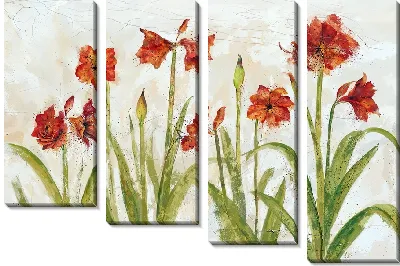 Модульная картина Амариллисы на бежевом фоне