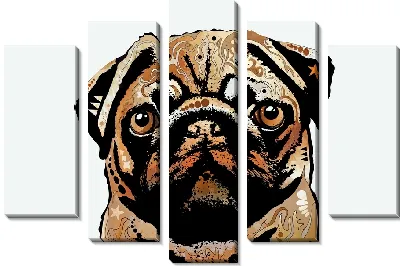 Модульная картина Мопс на бежевом фоне