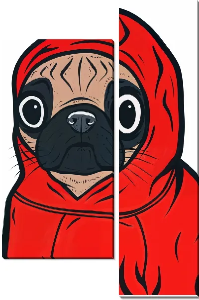 Модульная картина Мопс в красной толстовке