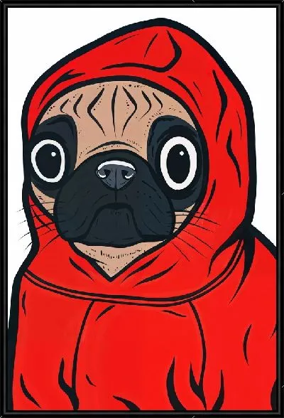Картина Мопс в красной толстовке