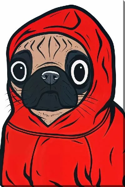 Постер Мопс в красной толстовке