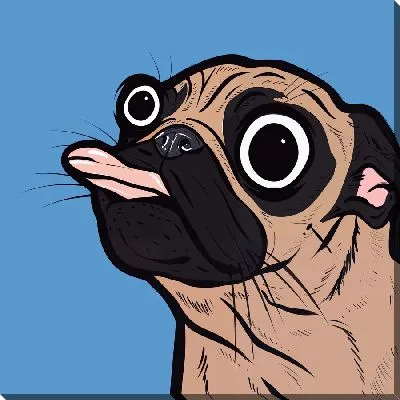 Картина маслом Мопс показывает язык