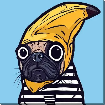 Мопс в шапочке банан