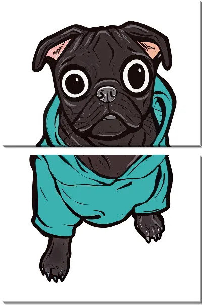 Модульная картина Мопс в зеленой кофте