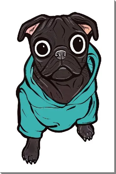 Постер Мопс в зеленой кофте