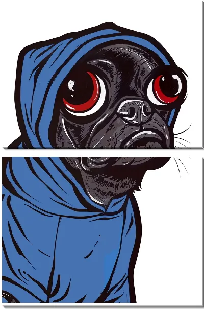 Модульная картина Мопс в синей кофте