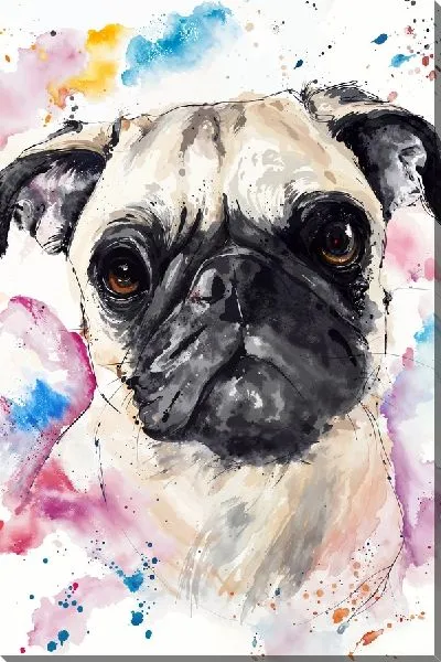 Картина маслом Мопс в стиле акварель