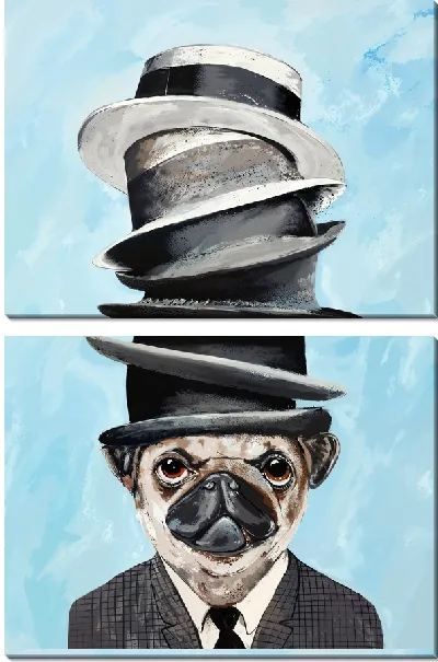 Модульная картина Мопс и шляпы