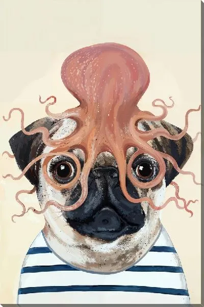 Картина маслом Мопс и кальмар