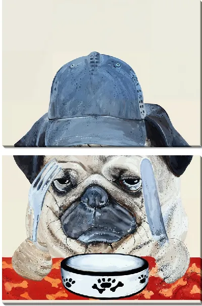 Модульная картина Голодный мопс в кепке