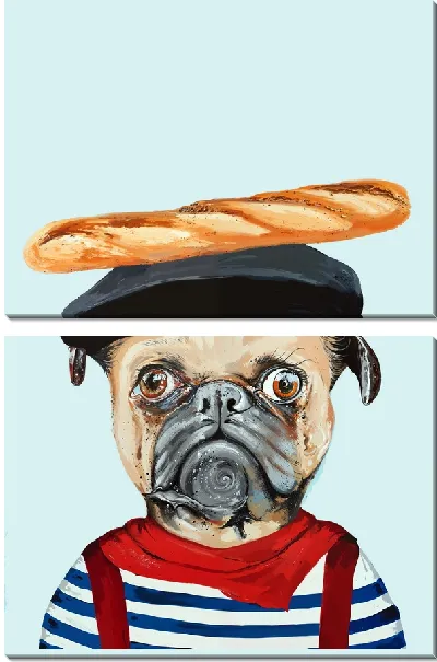 Модульная картина Мопс с багетом во французском стиле