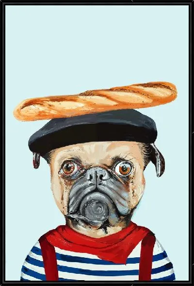 Картина Мопс с багетом во французском стиле