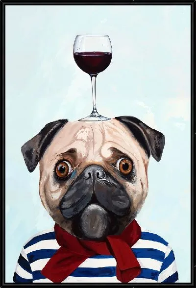 Картина Мопс и бокал красного вина