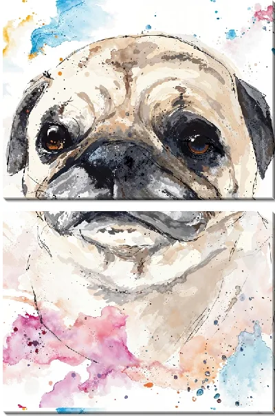 Модульная картина Мопс в стиле акварель №2