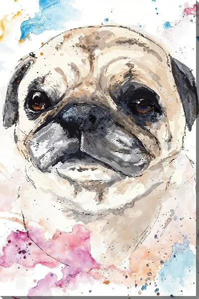 Постер Мопс в стиле акварель №2