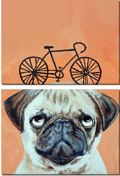 Модульная картина Мопс и велосипед