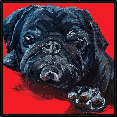 Картина Мопс на алом фоне
