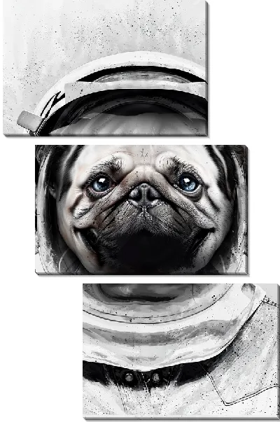 Модульная картина Мопс в скафандре космонавта