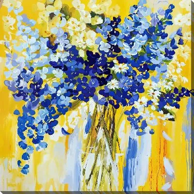 Картина маслом Букет сирени на желтом фоне