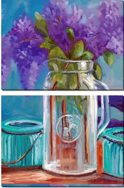 Модульная картина Букет сирени в прозрачной вазе