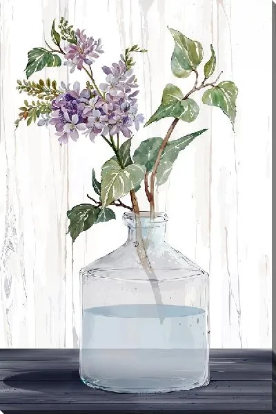 Картина маслом Веточка сирени в прозрачной вазе