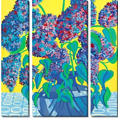 Модульная картина Яркий букет сирени на желтом фоне