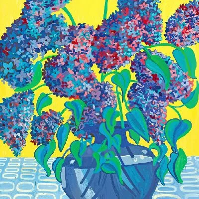 Плакат Яркий букет сирени на желтом фоне