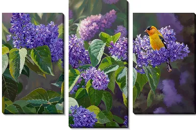 Модульная картина Птица на ветках сирени