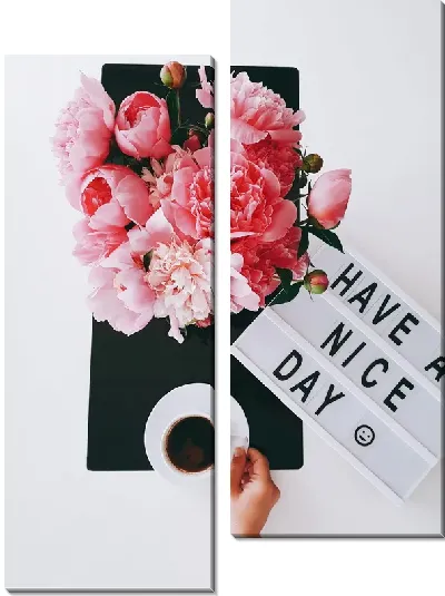 Модульная картина Пионы и кофе