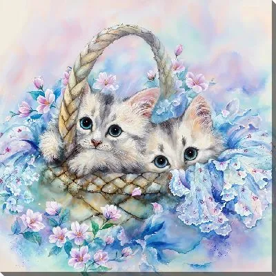 Картина маслом Два котика в корзине