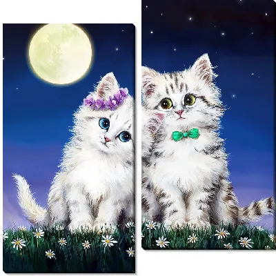 Модульная картина Кошачья любовь на фоне Луны