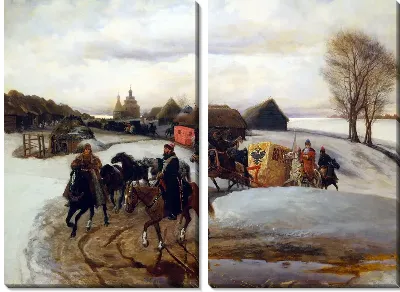 Картина Вешний поезд царицы на богомолье при царе Алексее Михайловиче (Spring Queen train on a pilgrimage under Tsar Alexei Mikhailovich)