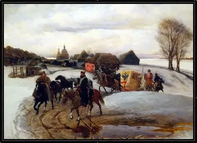 Картина Вешний поезд царицы на богомолье при царе Алексее Михайловиче (Spring Queen train on a pilgrimage under Tsar Alexei Mikhailovich)