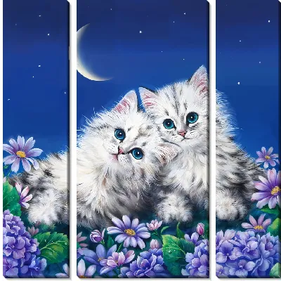Модульная картина Любовь кошачья на фоне Луны