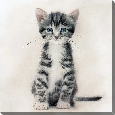 Картина маслом Полосатый котик на бежевом фоне