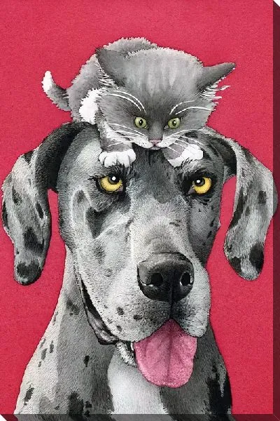 Картина маслом Собака и котик