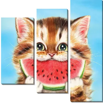 Модульная картина Кот и арбуз